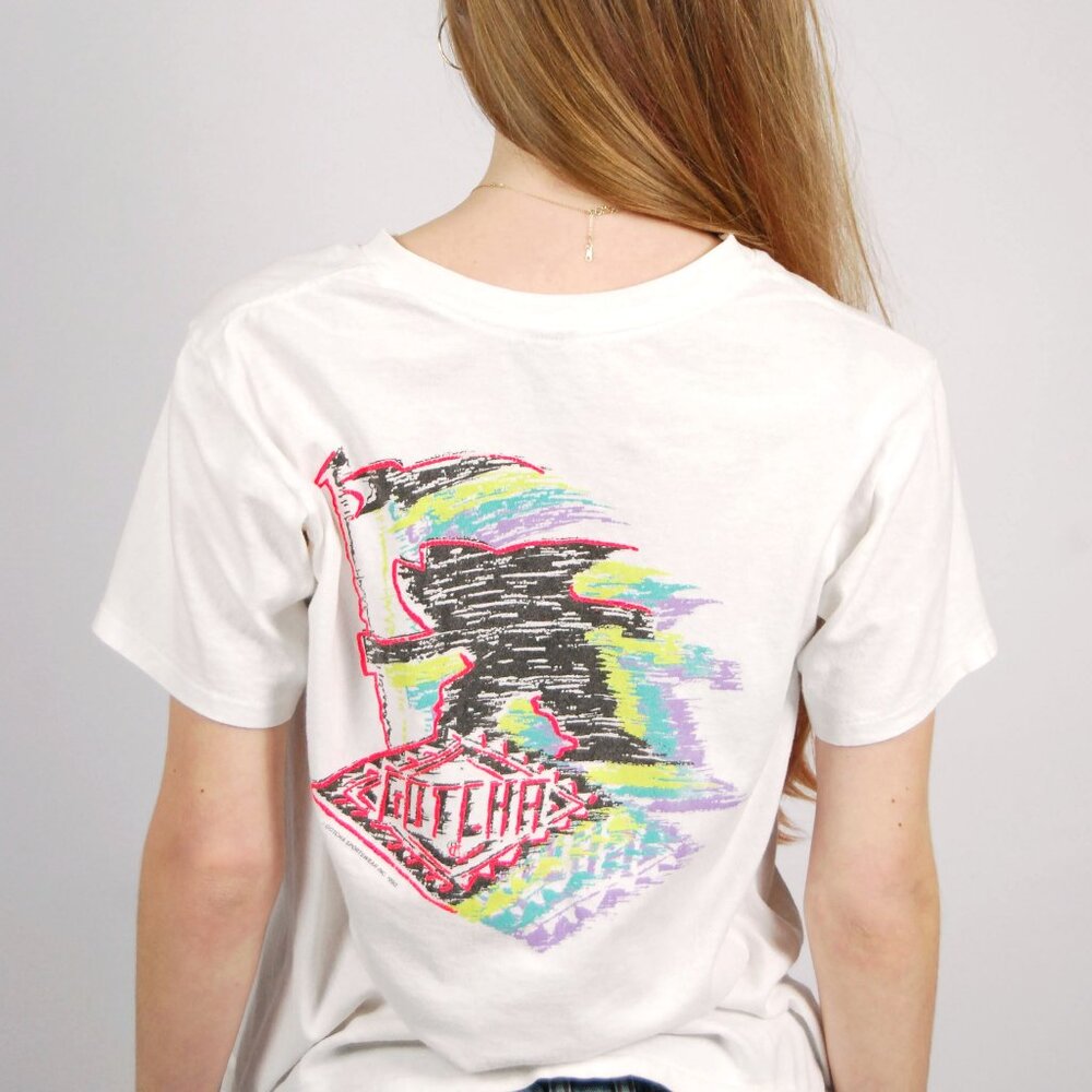 90s Gotcha Sportswear T-Shirt (M) white neon vintage surf skate medium surfer